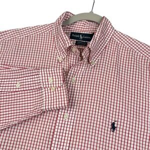 VTG Ralph Lauren Shirt Mens 15.5 32/33 Red‎ White Check Plaid Yarmouth Button Up